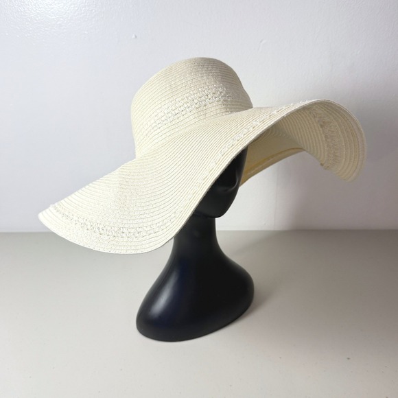 NWT New NORDSTROM RACK Womens Ivory Straw Rollable Packable Wide‎ Brim Sun Hat - Picture 2 of 9
